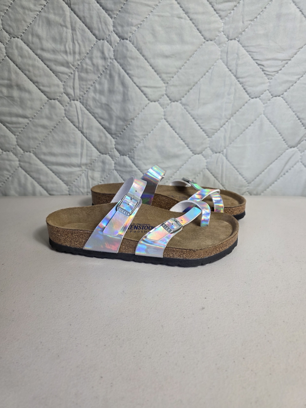 Birkenstock Holographic Iridescent Two-Strap Sandals Mayari Birko-Flor Sz 38